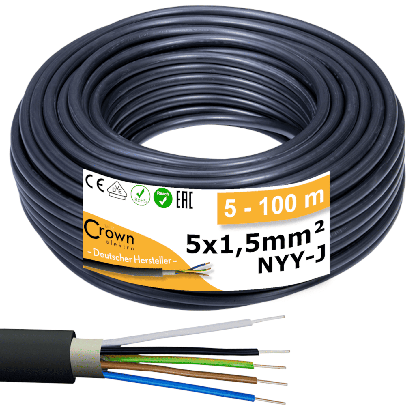 Erdkabel NYY 5x1,5mm² 5-100m