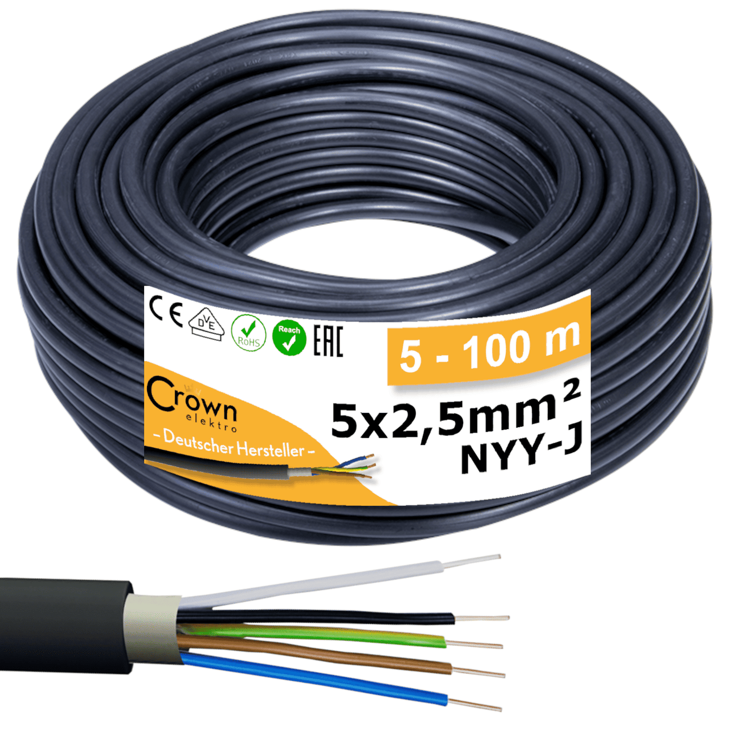 Erdkabel NYY 5x2,5mm² 5-100m