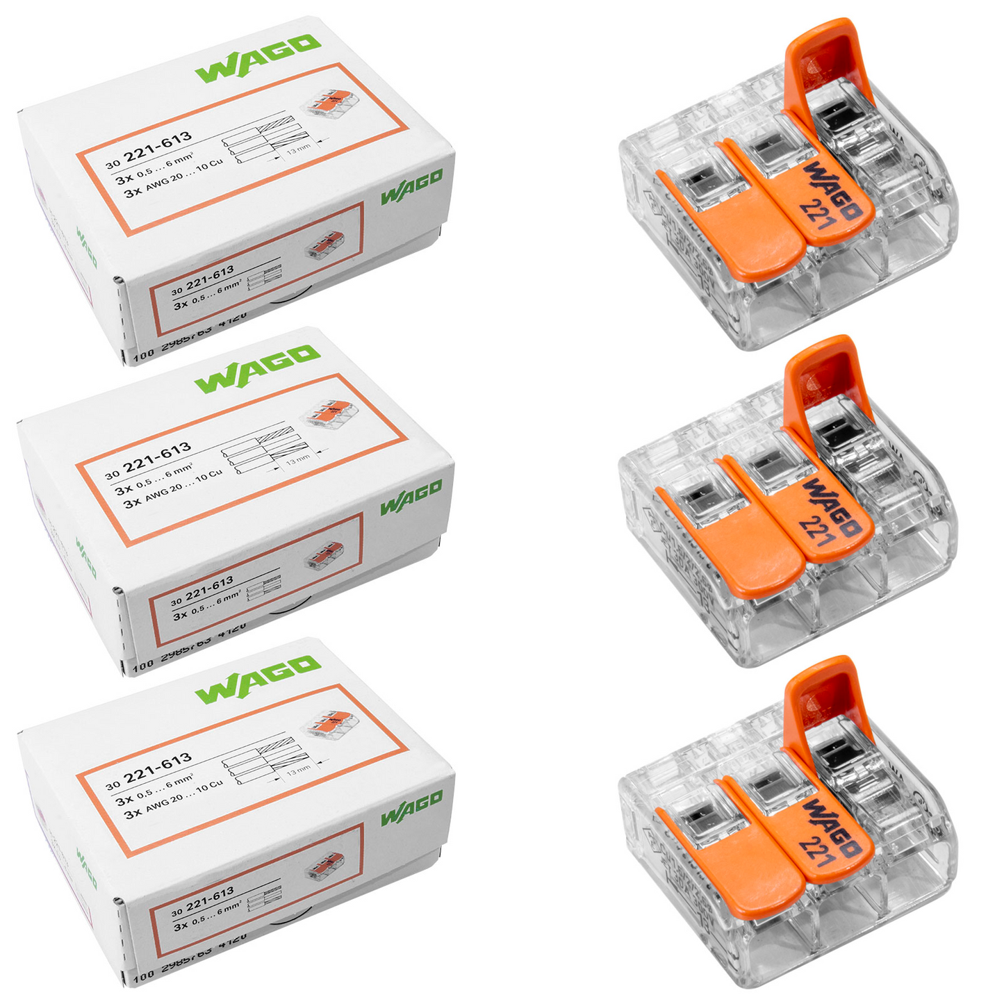 WAGO 221-613 | 3-polig | max. 6mm² Hebelklemmen