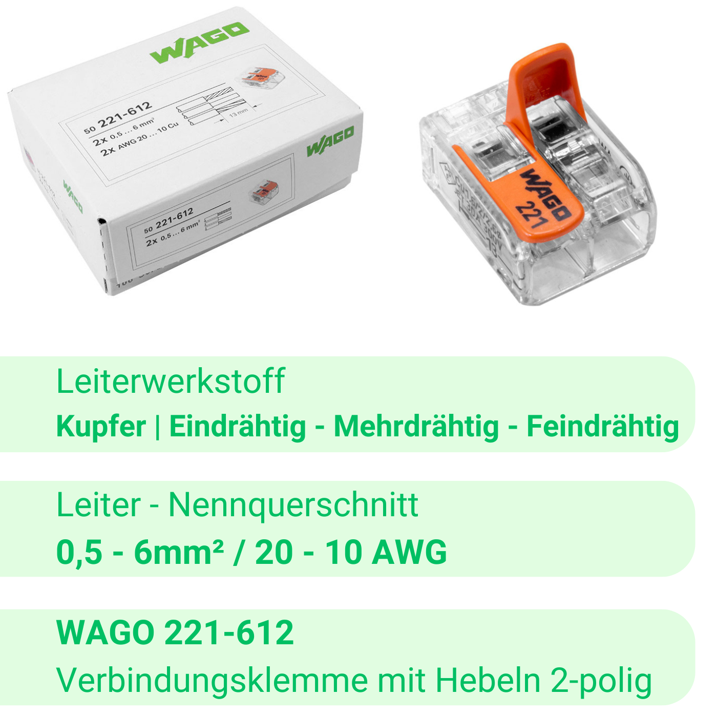 WAGO 221-612 | 2-polig | max. 6mm² Hebelklemmen