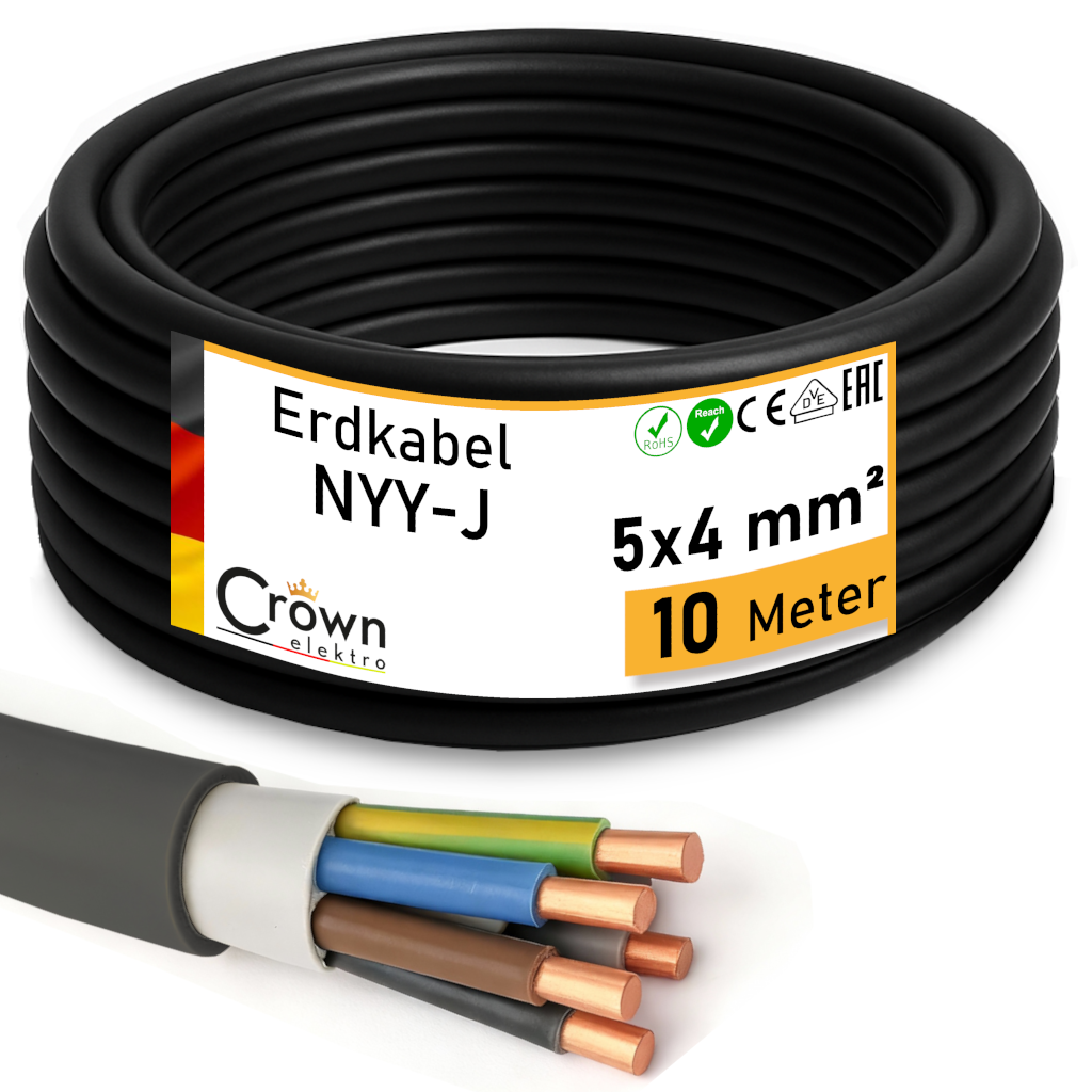 NYY-J 5x4mm² Erdkabel für Außenbereich | 2-50m