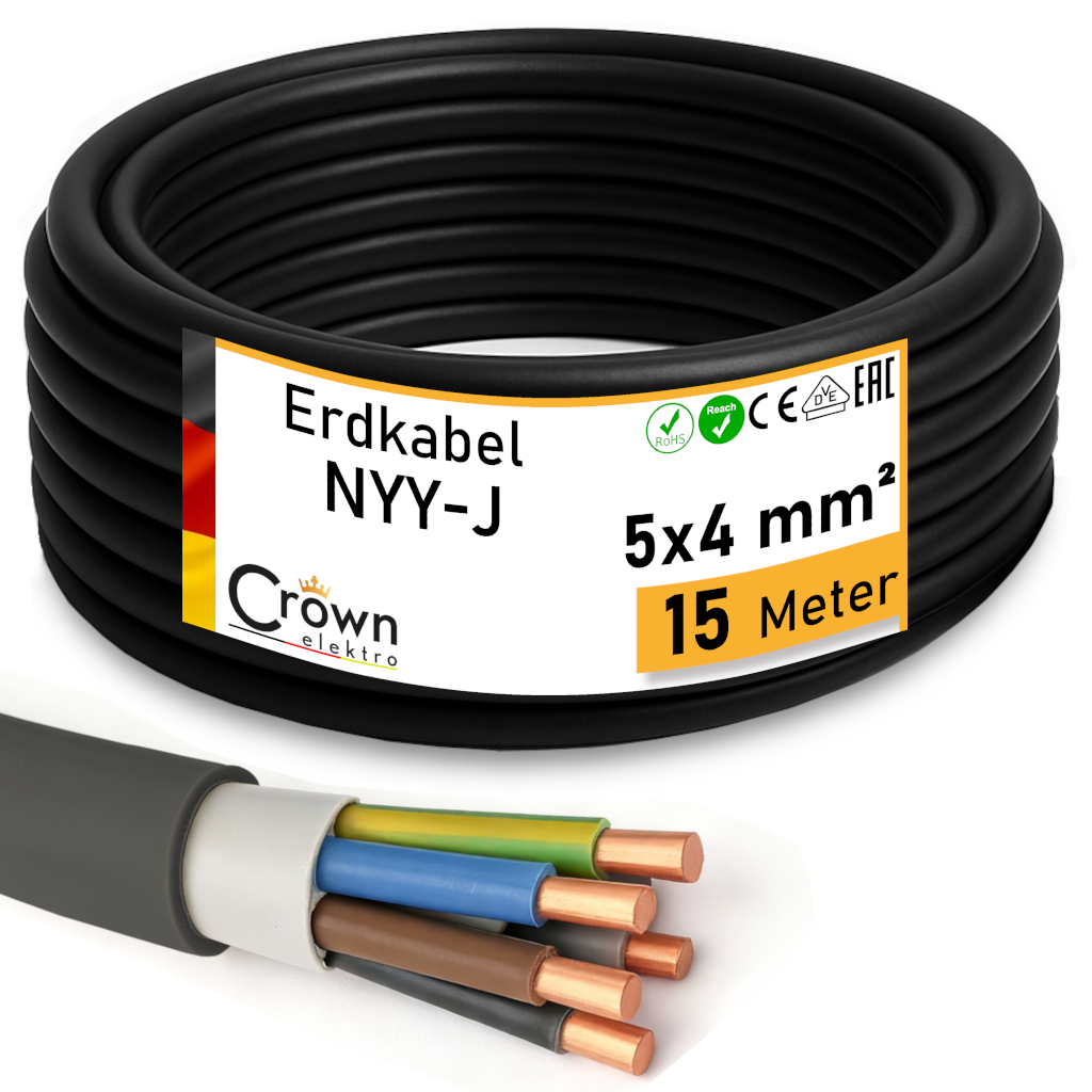 NYY-J 5x4mm² Erdkabel für Außenbereich | 2-50m