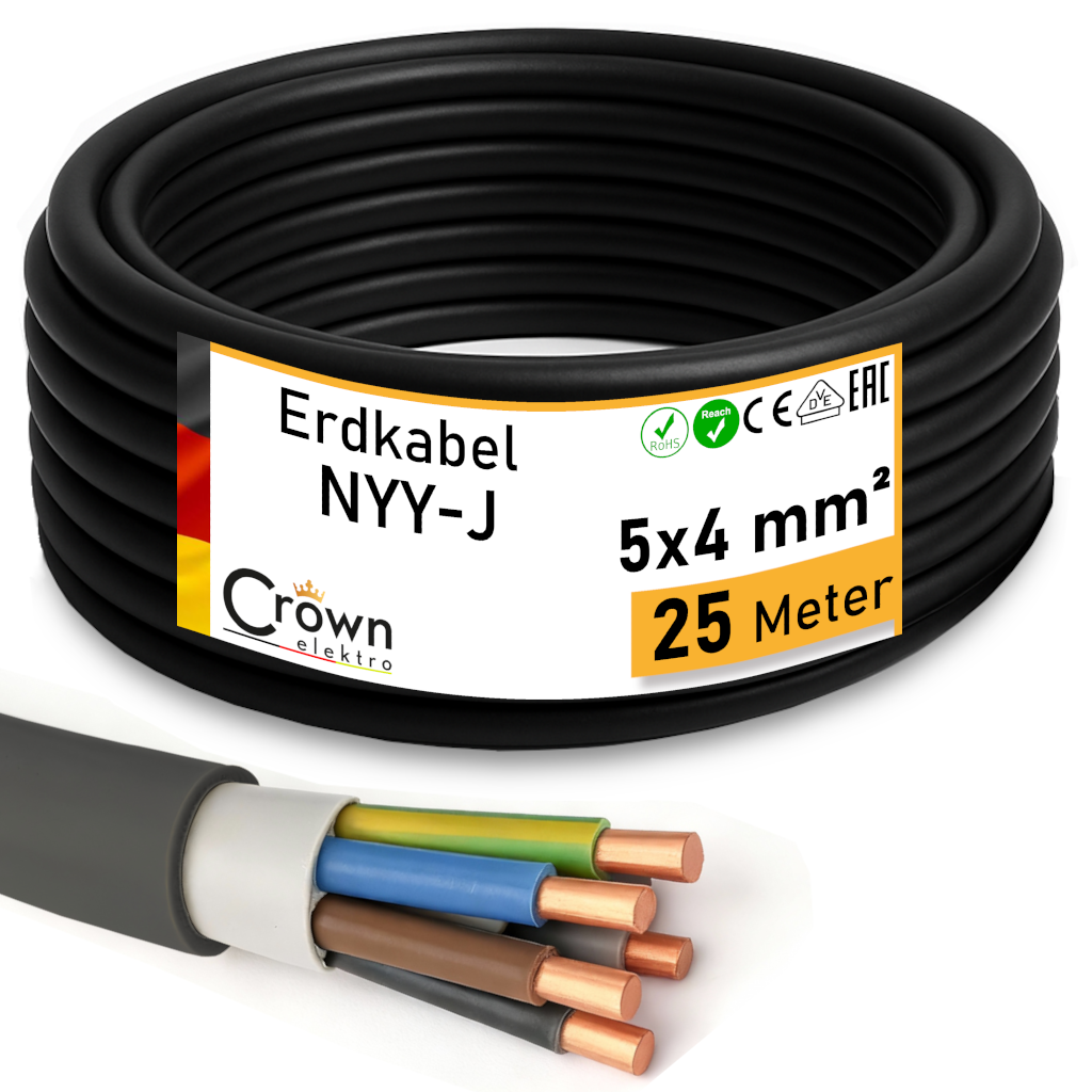 NYY-J 5x4mm² Erdkabel für Außenbereich | 2-50m