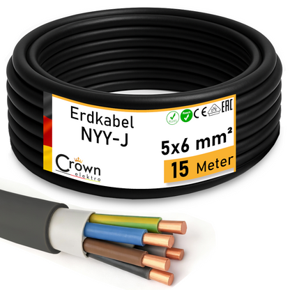 NYY-J 5x6mm² Erdkabel für Außenbereich | 1-50m