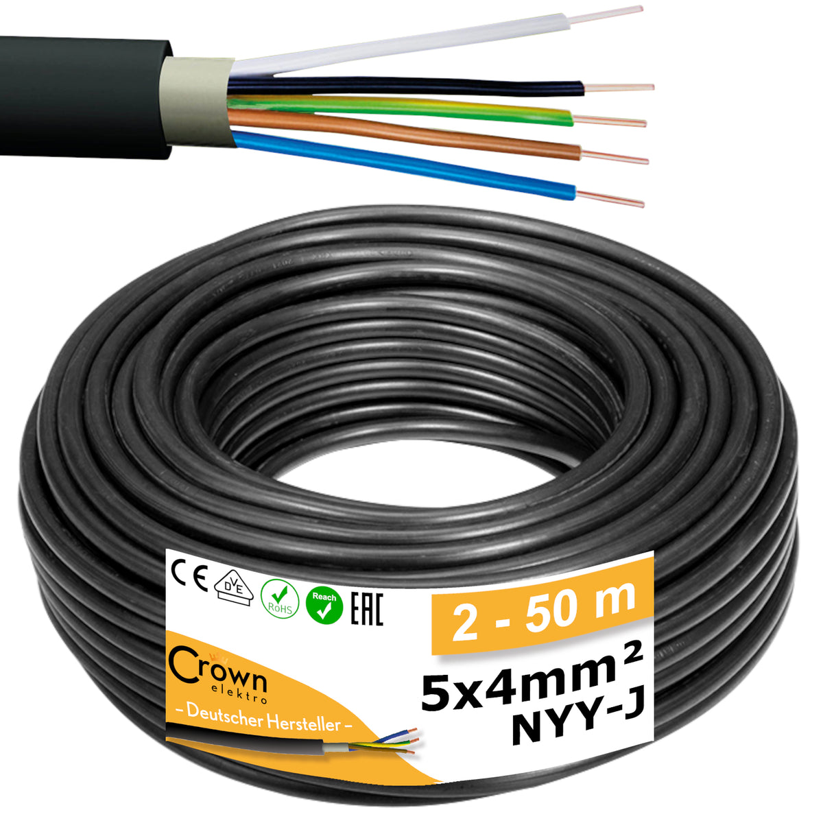 NYY-J 5x4mm² Erdkabel für Außenbereich | 2-50m