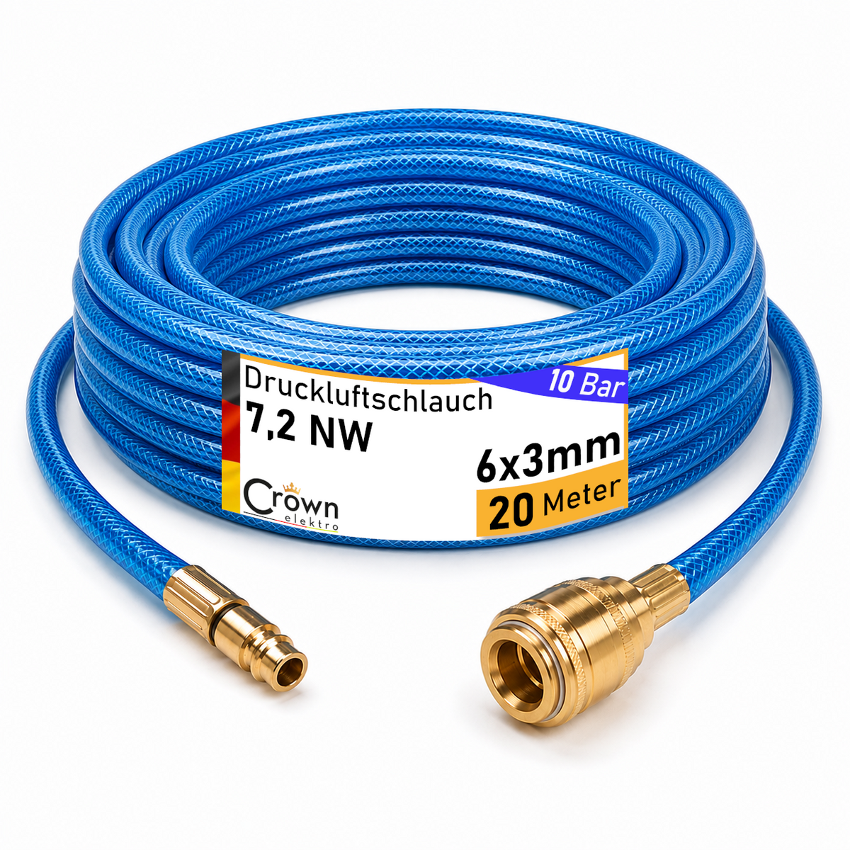 20m Druckluftschlauch 6x3mm fertig armiert mit NW7,2 Schnellkupplung