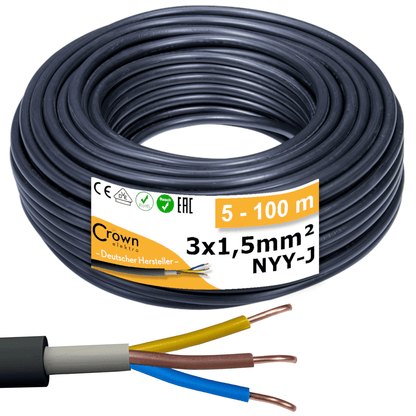 Erdkabel NYY 3x1,5mm² 5-100m