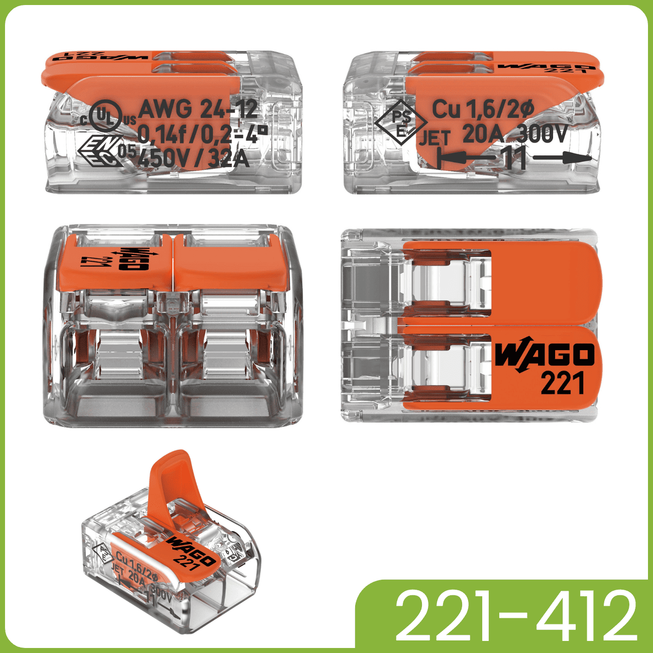WAGO 221-412 | 2-Polig | max. 4mm² Hebelklemmen