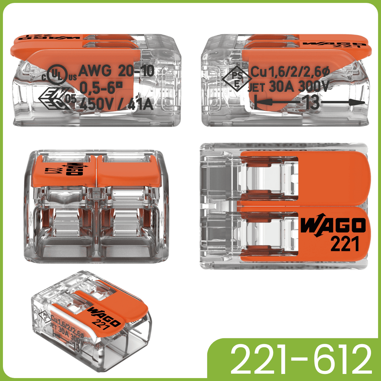 WAGO 221-612 | 2-polig | max. 6mm² Hebelklemmen