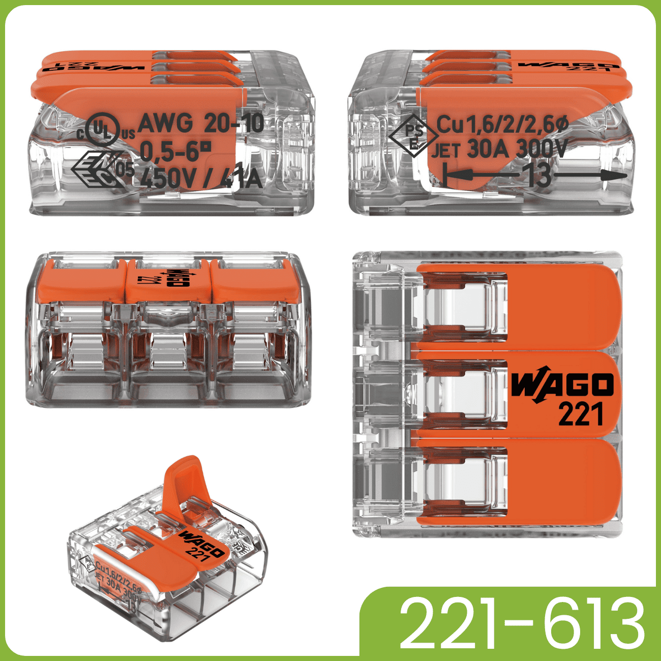 WAGO 221-613 | 3-polig | max. 6mm² Hebelklemmen