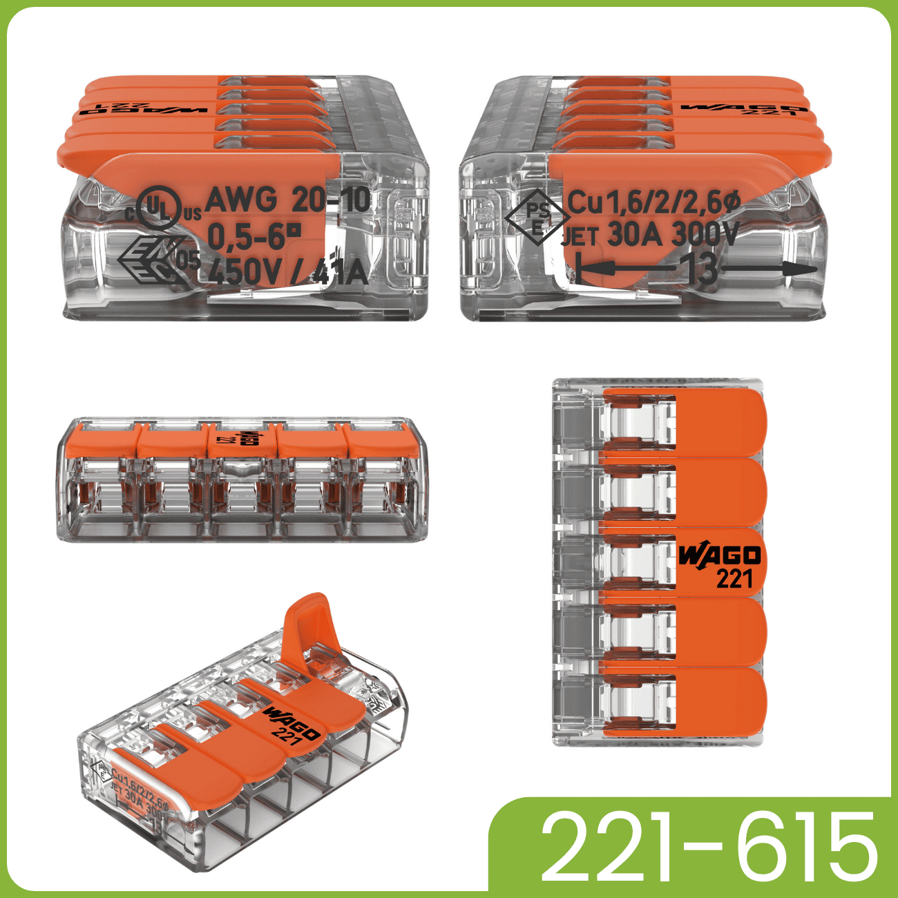 WAGO 221-615 | 5-polig | max. 6mm² Hebelklemmen
