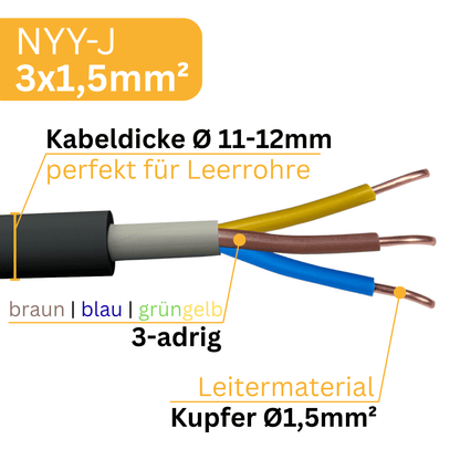 Erdkabel NYY 3x1,5mm² 5-100m