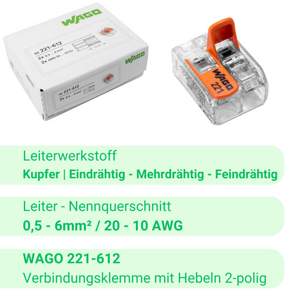 WAGO 221-612 | 2-polig | max. 6mm² Hebelklemmen