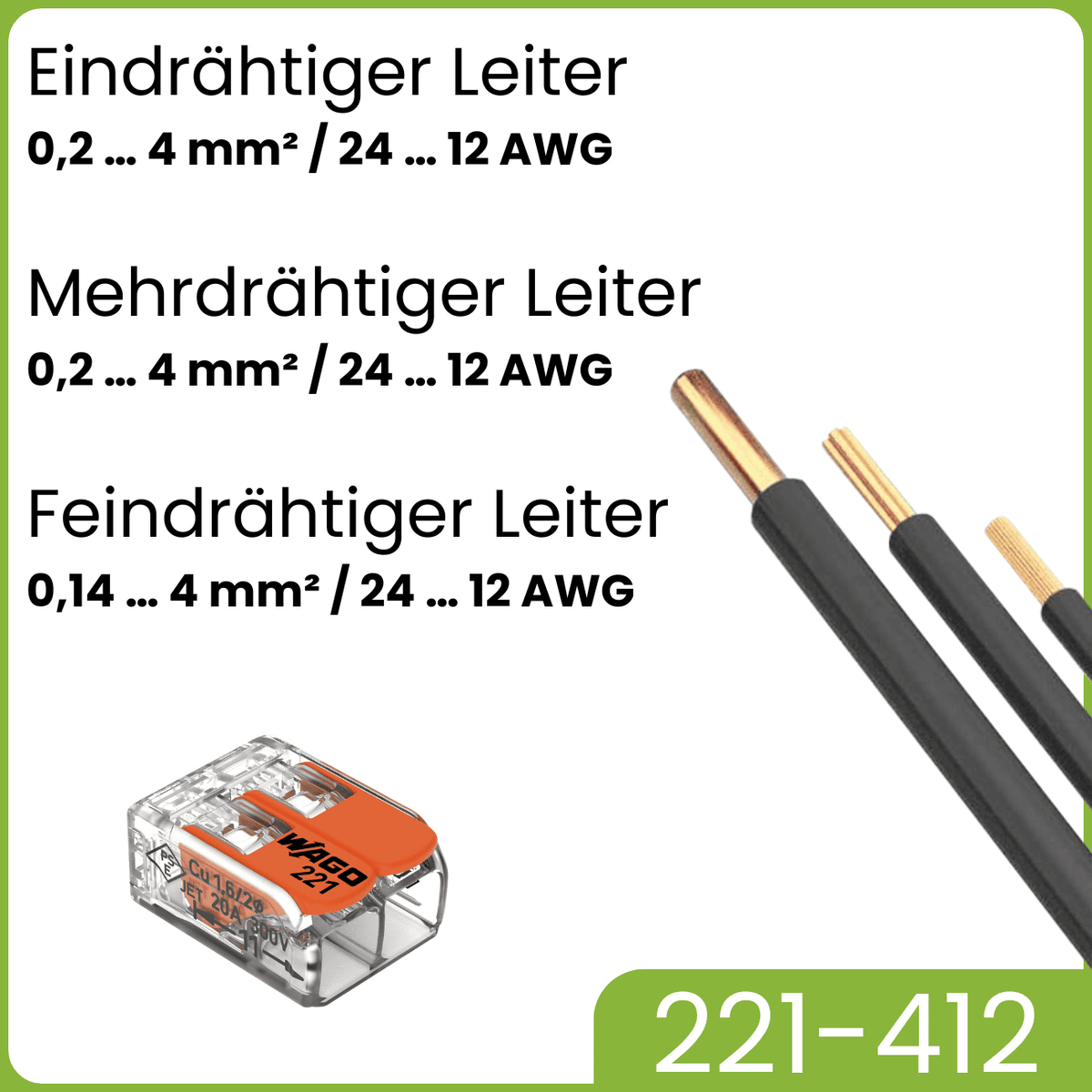 WAGO 221-412 Hebelklemmen 2-polig 100 Stück OVP