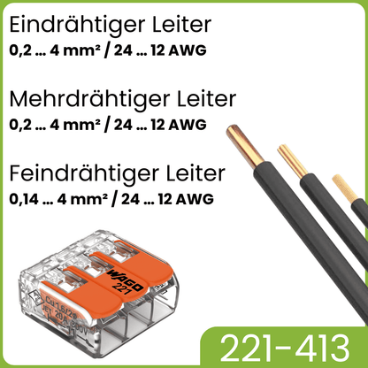 WAGO 221-413 | 3-Polig | max. 4mm² Hebelklemmen