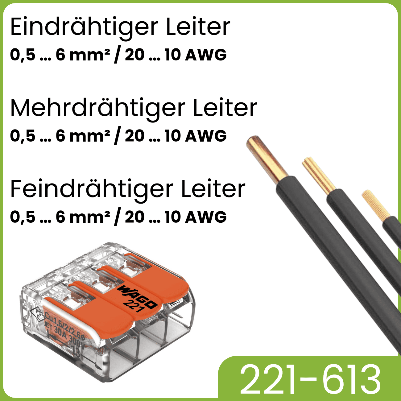 WAGO 221-613 | 3-polig | max. 6mm² Hebelklemmen