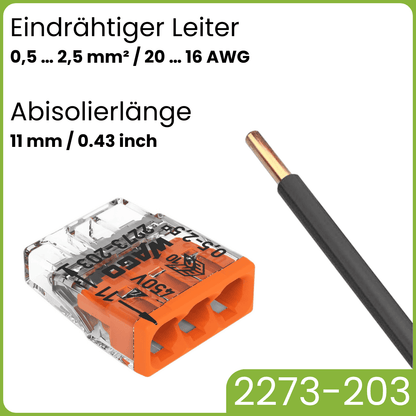 WAGO 2273-203 | 3-polig | max. 2,5mm² Verbindungsklemmen