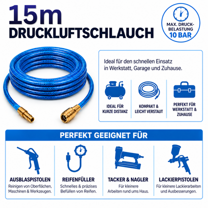15m Druckluftschlauch 6x3mm fertig armiert mit NW7,2 Schnellkupplung
