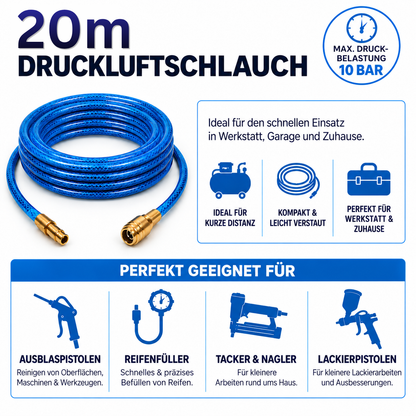20m Druckluftschlauch 6x3mm fertig armiert mit NW7,2 Schnellkupplung