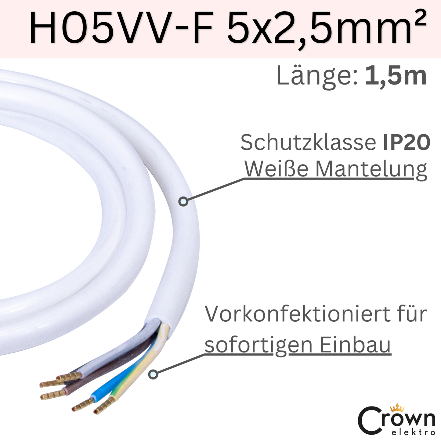 Herdanschlusskabel H05VV-F 5x2,5mm² | 5G2,5 400V | 1,5m - 5m