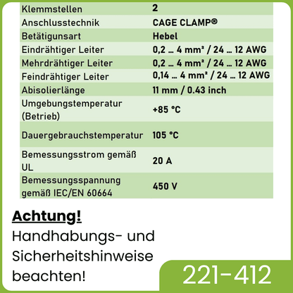 WAGO 221-412 Hebelklemmen 2-polig 100 Stück OVP