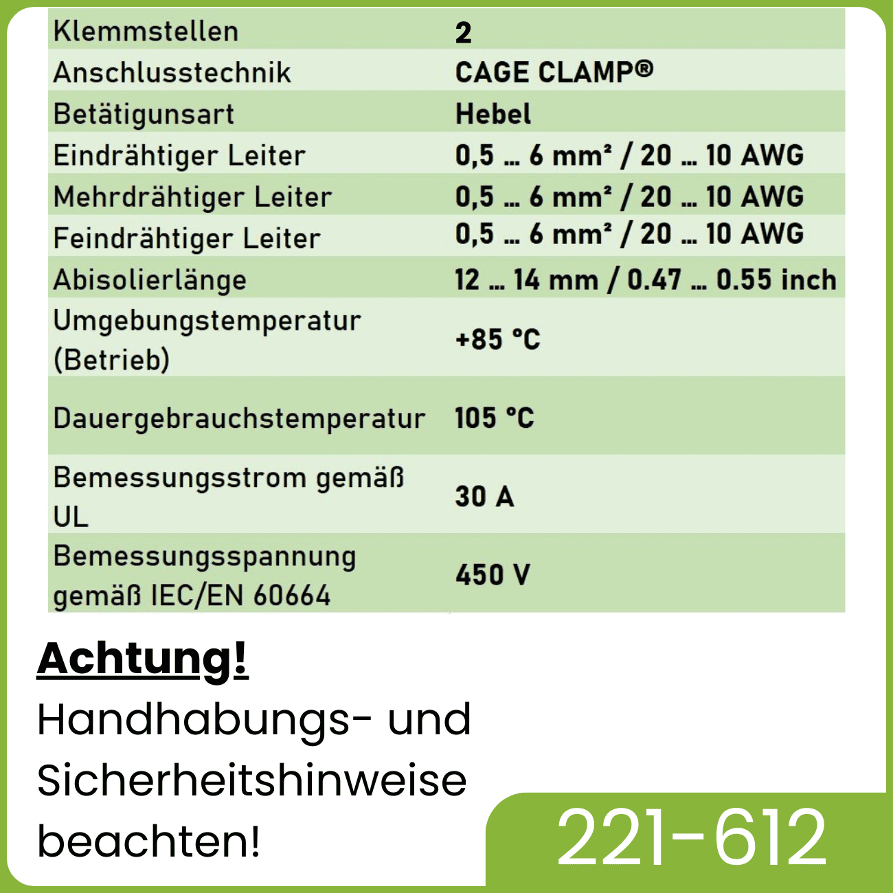 WAGO 221-612 | 2-polig | max. 6mm² Hebelklemmen