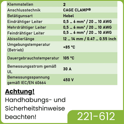 WAGO 221-612 | 2-polig | max. 6mm² Hebelklemmen