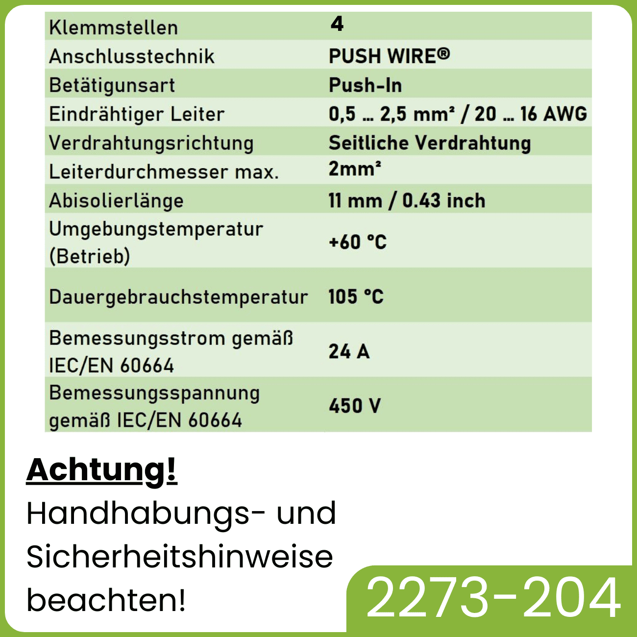 WAGO 2273-204 | 4-polig | max. 2,5mm² Verbindungsklemmen