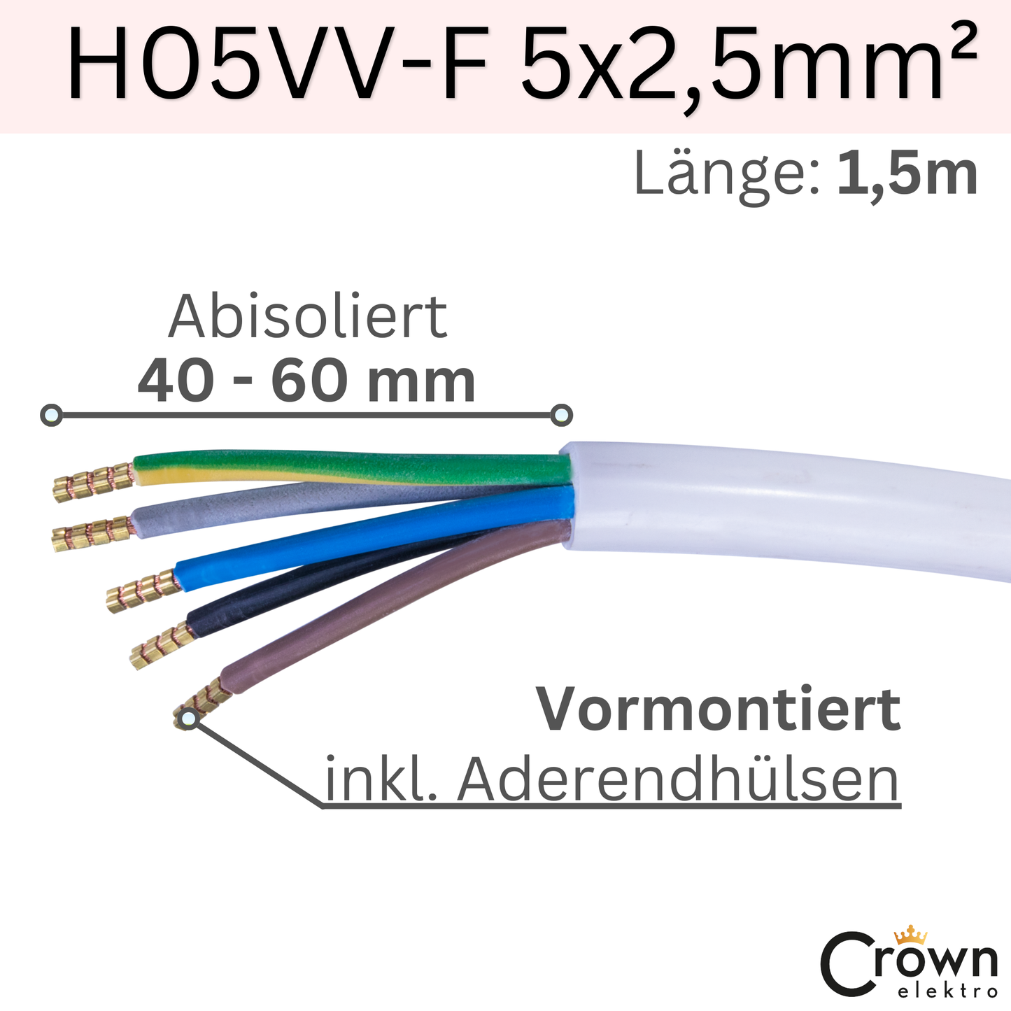Herdanschlusskabel H05VV-F 5x2,5mm² | 5G2,5 400V | 1,5m - 5m