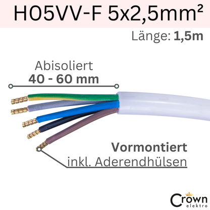 Herdanschlusskabel H05VV-F 5x2,5mm² | 5G2,5 400V | 1,5m - 5m